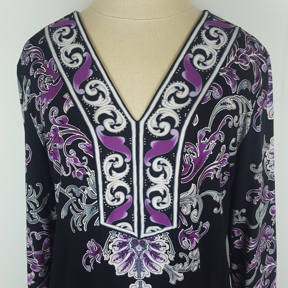 ⬇️ JM Collection Medium Purple Black Tunic - Picture 2 of 8